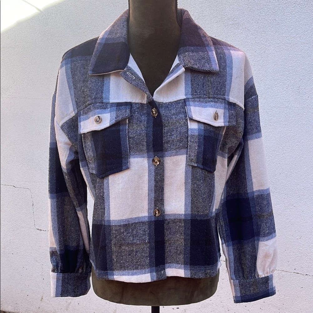 Plaid Blue and White Women's Jacket